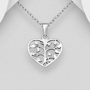 925 Sterling Silver "Tree of Life in Heart" Made in Italy 20" Necklace NEW